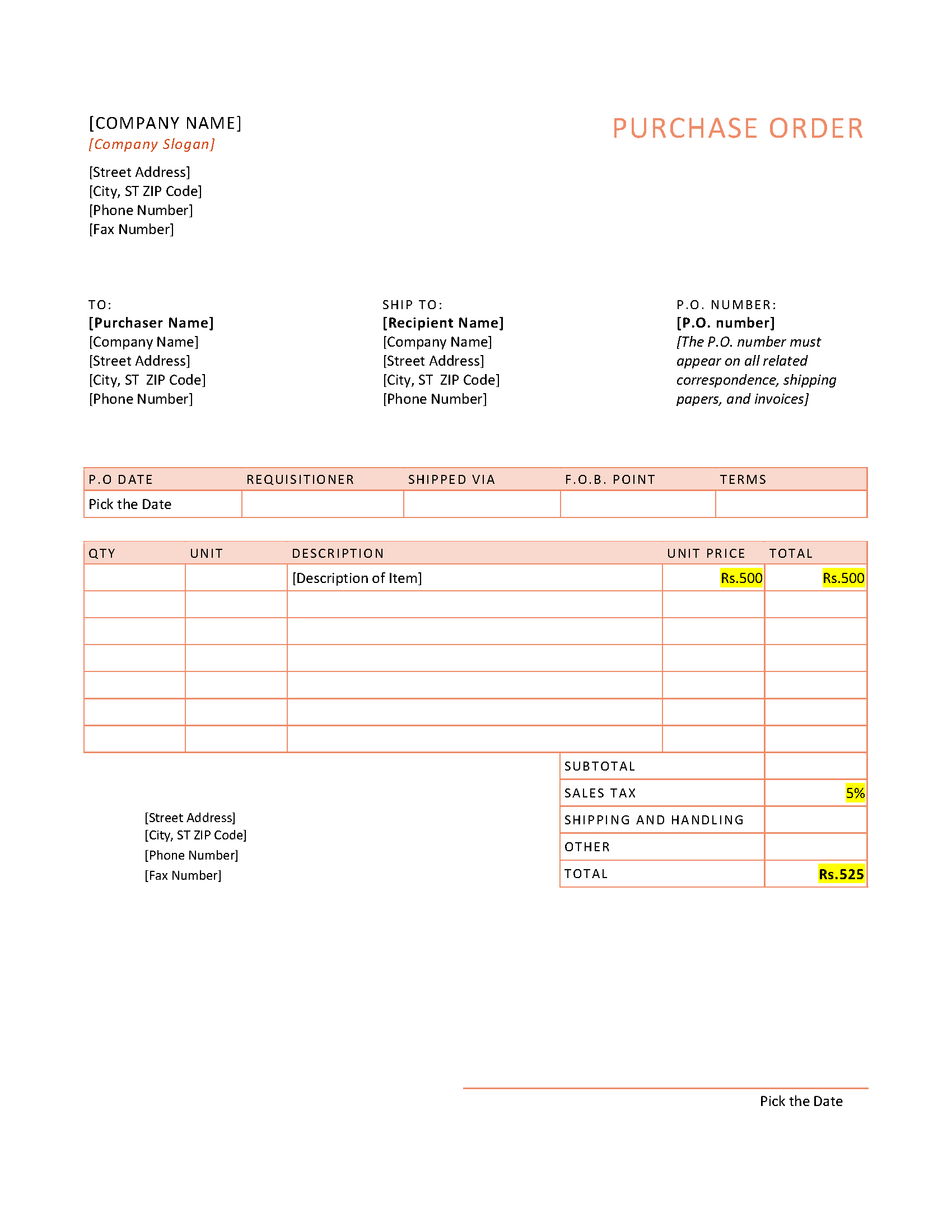 13 - Purchase Order - Excel Template